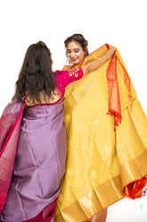 Limeade Yellow Kanjivaram Saree With Paprika Red Pallu